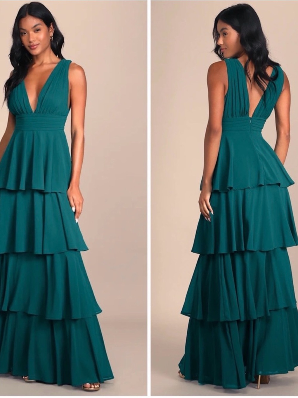 Lulu's Amazing Evening Hunter Green Tiered Maxi Dress